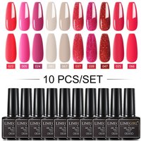 Kit de vernis à ongles gel UV LED semi-continu, couleurs d'été populaires, schéma de paillettes roses, kit d'art d'ongle, trempage, ensemble de 10 pièces