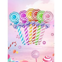 12pcs mixed colored candy bow lollipop aluminum film handheld balloon birthday, Christmas classroom decoration balloon