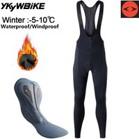 Ykywbike Men's Winter Thermal Fleece Cycling Bib Tights Mountain Bike Ykk Zipper Pro Team Gel Padded Mtb Cycling Long Pants