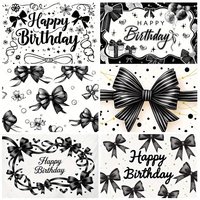 Black Bow Theme Background Banner Birthday Party Decorations Bowknot Backdrop Supplies Baby Shower Photography Props Girl Gifts