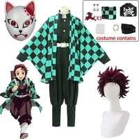 Tanjirou Kamado Cosplay Anime démon tueur Kimetsu No Yaiba Cosplay Costume uniforme Haori Kimono perruque Costume Halloween adulte enfant