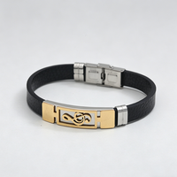 2024 Trend Personalized Jewelry Titanium Steel Leather Bracelet Men Vintage Stainless Steel Music Symbol Cuff Bracelet Pulsera H