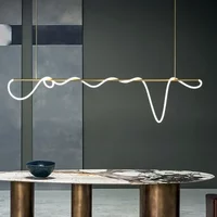 Modern Long Hose Led Ceiling Chandeliers for Table Dining Room Kitchen Bar Black Gold Pendant Lights Suspension Luster Luminaire