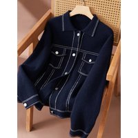 Trend retro air layer thickened cashmere knitted jacket women's loose casual jacket temperament polo neck cardigan