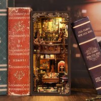 Nook Diy 3D Wooden Craft Miniature Dollhouse Puzzle Kit Book Nook Magic Wand for Custom Kids Toys with LED Light Book Nook Shelf