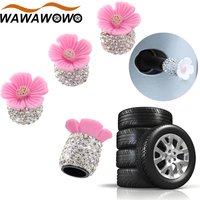 4Pcs/Set Full Drilling Bling Car Cherry Blossom Tyre Valve Core Cap Covers Universal for SUVs, Bicycle, Trucks and Motorcycles
