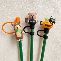 Hallowmas Pumpkin Straw Cover Cap Suitable For Starbucks 7-8mm Sippy Tumbler Cup Silicone Straw Covers Reusable Dust Stopper