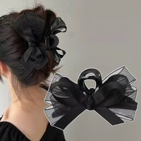 Black Mesh Bow Shark Clip Super Fairy Three-dimensional Large Grab Clip Light Luxury High-end Feeling French Style Braided Hair