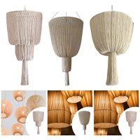 Hand Woven Macrame Lamp Shade Vintage Round Fabric Light Shade Chandelier Cover for Nursery Living Room Home Decoration