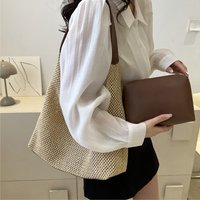 New Summer Women's Bag Large Capacity Shoudler Bag 2pc Straw Travel Vacation Beach Bag Hollow Out Simple Tote Bag