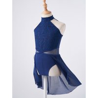 Kids Ballet Girls Lyrical Dance Dress Halter Lace Gymnastics Leotard Modern Figure Ice Skating Dress Stage Performance Costume