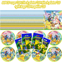 Happy Birthday Pokemon Party Decorations Disposable Plates Cups Tablecloth Cake Toppers Balloons Set Pikachu Party Favor Gifts