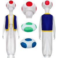 Kinopio Toad Cosplay Hat Kids Adult Costume Game Bros 2 Roleplay Fantasia Outfits Vest Pants Child Halloween Carnival Party
