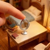 1Pcs Miniature Retro Mirror Dressing Table Scene Model 1:12 Scale Dollhouse Ornament Vintage Bathroom Furniture Doll Accessories
