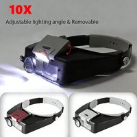 10X Headband Glasses Magnifying Adjustable Size LED Magnifier Loupe Glasses for Reading Optivisor Magnifier Illuminated