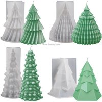 Christmas Tree Silicone Candle Mold 3D Diagonal Striped Plant Soap Resin Plaster Mould Chocolate Making Party wedding Decor Gift