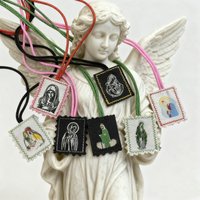 12 piece set of Catholic scapula, prayer necklace for the Virgin and Father, vintage vestment pendant, and protector talisman