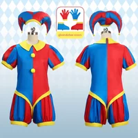 Cartoon Clown Inspired Cosplay Set, Red & Yellow Trim Jumpsuit for Halloween & Theme Parties