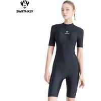 Women's Short Sleeve Swimsuit Large Size Professional Sport Swimwear Woman 2025 With Removable Bra Pad