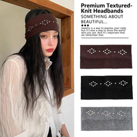 Y2K Knitted Wide Rivet Headband High Elasticity Sweat Absorbent Hair Band for Yoga Fitness Sports Fashion Punk Hair Accessories