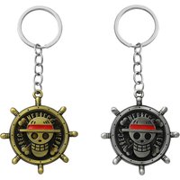 Anime merchandise rotating keychain, Luffy's Straw Hat Pirates logo metal charm, rotatable skull keychain charm