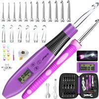 18pcs Crochet Hook Set with LED Light and Stitch&Row Counter Digital Ergonomic Handle Knitting Kit DIY Tool Knitting Needle Hook
