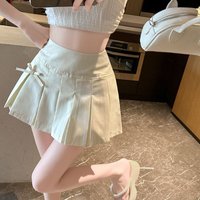 Bow Decor Women's Pleated Mini Skirts Korean Fashion High Waist Short Skirt Woman Streetwear Dance Tennis A Line Skirt Female