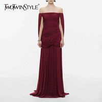 TWOTWINSTYLE Solid Crossed Elegant Dresses for Women Slash Neck Cloak Sleeve High Waist Long Dress Female Fashion Clothing 2026
