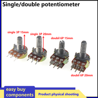 5PCS Single DOUBLE Potentiometer L15MM L20MM WH148 B1K B2K B5K 10K 20K 50K 100K 250K 500K 1M 3PIN 6PIN