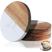 Stylish Wooden and Marble Coaster Set, Elegant Design for Coffee Tables, Durable, Perfect for Protecting Your Furniture