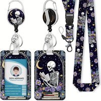 Id Badge Lanyard, Fun Badge Holder, Includes Retractable Badge Reel Clip, Skull Reading Book Card Name Tag Lanyard, Vertical Id Card Protector, Suitable for Women, Nurses, Doctors, Teachers, Students