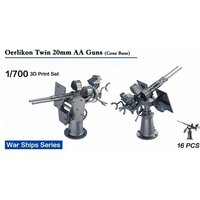 WS70012 1/700 USN Oerlikon Twin 20mm AA Gun with Cone Base - 16 PCS 3D Printed for Warship Model
