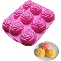 BAKER DEPOT Silicone Mold for Handmade Soap Cake Jelly Pudding Chocolate bakery 6 Cavity Rose Flower Design,Set of 2 Pink