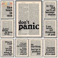 AZNM Vintage Dictionary Page Canvas Wall Art Prints Inspirational Quote Text Minimalist Home Decor Poster