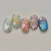 10pcs Colorful Handmade False Nails Set Cat's Eye Short Square Round Press on Fake Nails Art Mermaid Design Full Cover Nail Tips