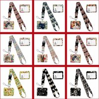Flowers And Cats Print Keychain Ribbon Lanyards Horizontal Card Holder Phone Straps Rope Student Badge Holder for ID Collectors