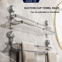 Double Layer 56-94cm Suction cup wall mounted towel rack, Non Perforated bathroom storage rack, bathroom single-pole towel rack