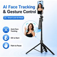 AI Smart Face Tracking Phone Gimbal Stabilizer, Bluetooth Selfie Stick Tripod with 4-Axis Anti-Shake, Extendable Portable Stand
