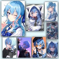 Virtual Idol Anime Girl H-Hoshimachi S-Suisei Posters Self Adhesive Waterproof Ideal For Living Room Bedroom Bar Decoration