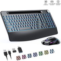 Ergonomic 2.4G Wireless Rechargeable Keyboard Mouse Set for Laptop With Color Backlit Phone Holder Wrist Rest and Jiggler Mouse