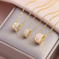 New In Sparkly Sex Zircon Crystal Cylinder Pendant Necklaces For Women Girls Stainless Steel Clavicle Chain Female Charm Jewelry