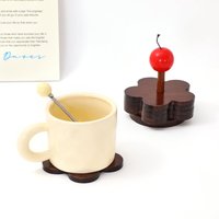 Flower Shaped Wooden Coaster Cute Heat Insulation Cup Mat Table Protection Pad for Kitchen Coffee Desktop Decoration