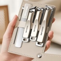 5Pcs Precision Manicure Pedicure Set Stainless Steel Nail Clippers File Ear Pick with Portable Leather Case for Home Travel