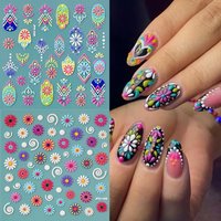 5D Painted Flower Mexican Nails Sticker Retro Elegant Embroidery Boho Style Daisy Flower Nail Decals Self-adhesive Manicure Deco