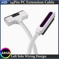AIJS Computer Power Extension Cable ATX24PIN Extension Cable With ARGB SYNC One-Line Desgin 90° Right Angle Motherboard Cord