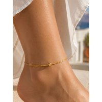 Waterproof Snake Chain Minimalist Bead Anklet, Tarnish Free 18K Gold Plated Stainless Steel Double Layered Foot Jewelry