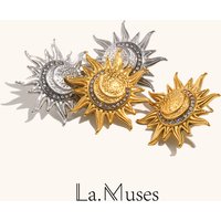 La. Muses Retro Moon Sun Zircon Stainless Steel Women's Earrings PVD Gold Plated Fashion Jewelry Accessories
