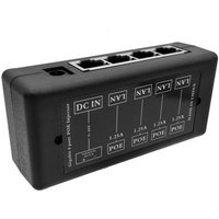 N82R 1 Piece Black 4 Port POE Injector For CCTV Surveillance IP Cameras Power Over Ethernet Adapter