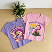 Mashas Bears Children Clothing Anime Birthday Number Summer T-shirt Cute Girls Tee Cotton Clothes Pink Purple Short Sleeve Tops