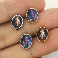 30pcs/lot Divine Mercy Virgin Mary Keychain Rosary Oval Beads 10X8mm Religious Spacer Bead DIY Necklace Bracelet Jewelry Making